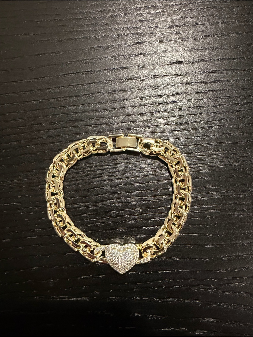 Gold Heart Chain Bracelet with Pave Accent